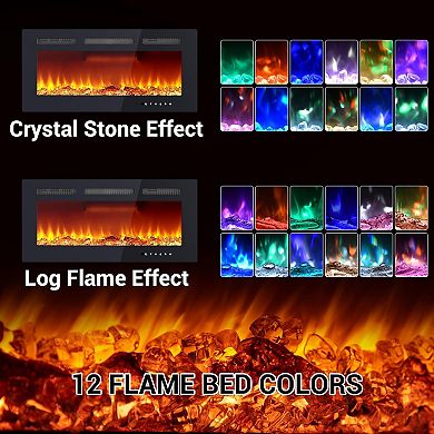 36" Recessed Electric Fireplace with Remote Control, Adjustable Flame Color & Timer