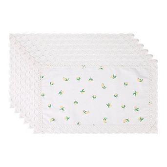 Rustic Placemats Set of 6 Placemats for Dining Table Decor Table Mat with Lace Trim 19.7*11.8inch