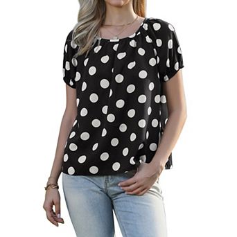 Polka Dots Tops for Women's Short Sleeve Crew Neck Summer Casual Lightweight Blouse Shirts