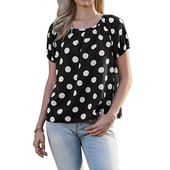 Polka Dots Tops for Women's Short Sleeve Crew Neck Summer Casual Lightweight Blouse Shirts