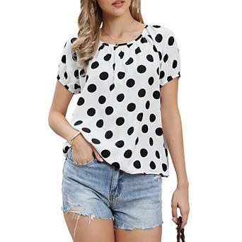 Polka Dots Tops for Women's Short Sleeve Crew Neck Summer Casual Lightweight Blouse Shirts