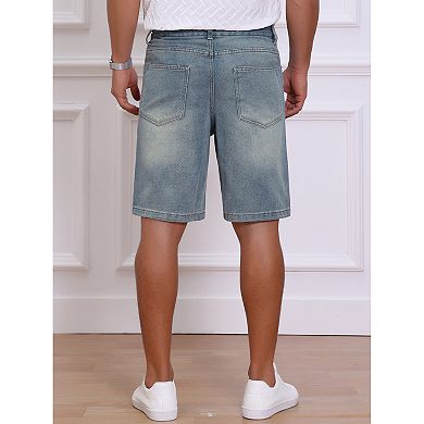 Men's Textured Denim Shorts Above Knee Zipper Closure Casual Jean Short