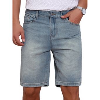 Men's Textured Denim Shorts Above Knee Zipper Closure Casual Jean Short