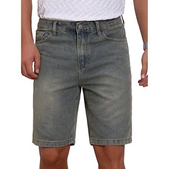 Men's Textured Denim Shorts Above Knee Zipper Closure Casual Jean Short