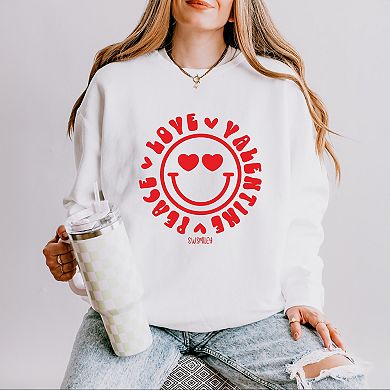S.W.Smiley Peace Love Valentine Smiley - Women's Lightweight Garment Dyed Sweatshirt