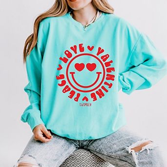 S.W.Smiley Peace Love Valentine Smiley - Women's Lightweight Garment Dyed Sweatshirt