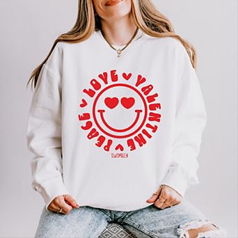 S.W.Smiley Peace Love Valentine Smiley - Women's Lightweight Garment Dyed Sweatshirt
