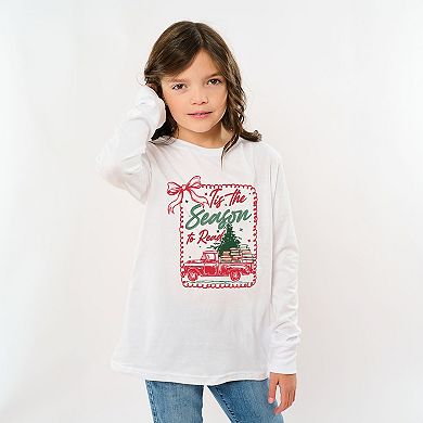 Tis The Season To Read Red Truck - Youth Long Sleeve Graphic T-Shirt