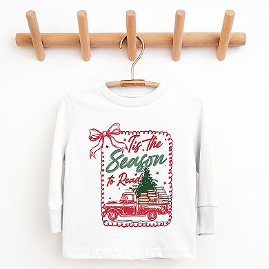 Tis The Season To Read Red Truck - Youth Long Sleeve Graphic T-Shirt