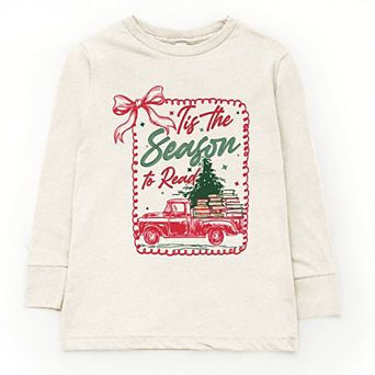 Tis The Season To Read Red Truck - Youth Long Sleeve Graphic T-Shirt
