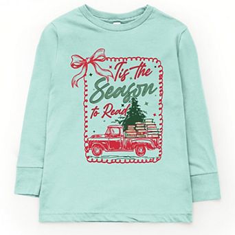 Tis The Season To Read Red Truck - Youth Long Sleeve Graphic T-Shirt