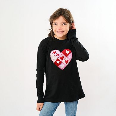 Heart Stitching Patchwork Print - Youth Long Sleeve Graphic T-Shirt