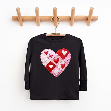 Heart Stitching Patchwork Print - Youth Long Sleeve Graphic T-Shirt