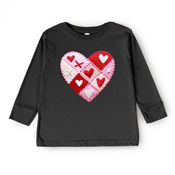 Heart Stitching Patchwork Print - Youth Long Sleeve Graphic T-Shirt