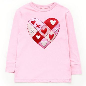 Heart Stitching Patchwork Print - Youth Long Sleeve Graphic T-Shirt