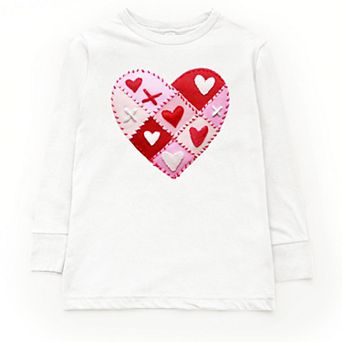 Heart Stitching Patchwork Print - Youth Long Sleeve Graphic T-Shirt