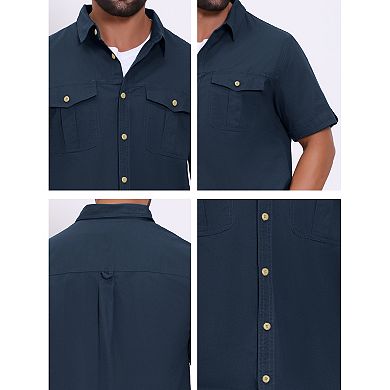 Men's Fishing Shirt Summer Short Sleeve Solid Hiking Cargo Shirts