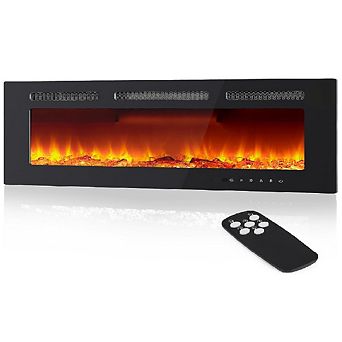 Wall-Mounted Electric Fireplace with 12 Flame Colors, Log & Crystal Effects, Remote & Timer