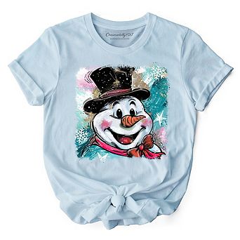 Brushstroke Cute Snowman T-Shirt, Preppy Merry Christmas Glitter Holiday Tee