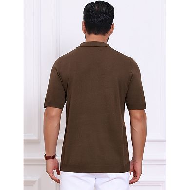 Men's Houndstooth Polo Shirts Summer Short Sleeve Casual Knit Polo Shirt