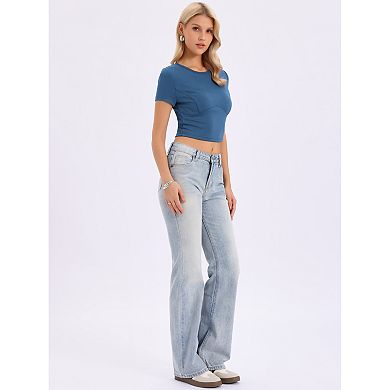 Crop Tops for Women's Short Sleeve Slim Fit Tees Casual Summer Basic T-Shirts