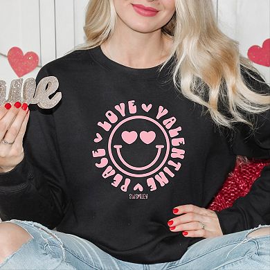 S.W.Smiley Peace Love Valentine Smiley - Women's Graphic Sweatshirt