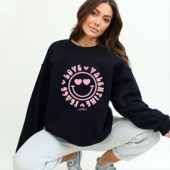 S.W.Smiley Peace Love Valentine Smiley - Women's Graphic Sweatshirt