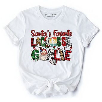 Santa’s Favorite Lacrosse Goalie Plaid Christmas T-Shirt, Sports Team Holiday Tee