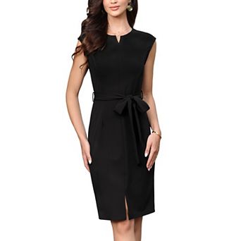 Sheath Dress for Women's Sleeveless Notched V Neck Belted Business Professional Office Dresses