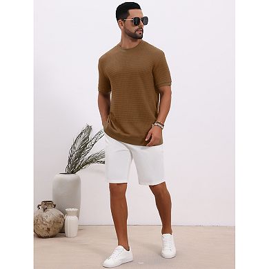 Men's Waffle Texture T-Shirt Short Sleeve Crew Neck Solid Casual Knitted T-Shirts