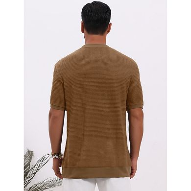 Men's Waffle Texture T-Shirt Short Sleeve Crew Neck Solid Casual Knitted T-Shirts