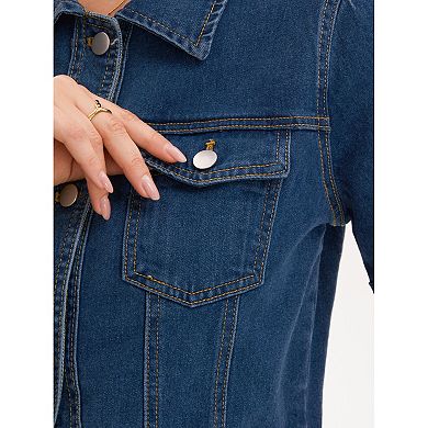 Women's Cropped Jean Jacket Short Sleeve Button Down with Pockets Classic Denim Jackets
