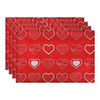 Love Hearts Placemats Set of 6, Dining Table Place Mats, Wedding Anniversary Decor 17.7*11.8inch