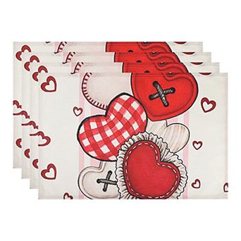 Love Hearts Placemats Set of 6, Dining Table Place Mats, Wedding Anniversary Decor 17.7*11.8inch