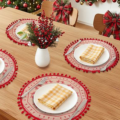 Round Farmhouse Placemats Set of 6 Placemats for Dining Table Decor Indoor Outdoor Table Mat 15inch