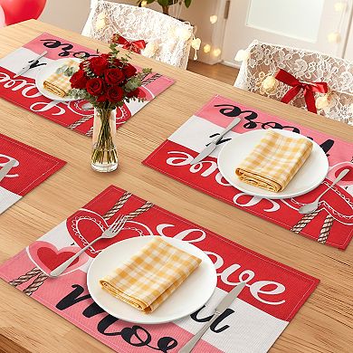 Love Hearts Placemats Set of 6, Dining Table Place Mats Home Kitchen Decor 17.7*11.8inch