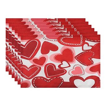 Love Hearts Placemats Set of 6, Dining Table Place Mats Home Kitchen Decor 17.7*11.8inch