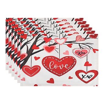 Love Hearts Placemats Set of 6, Dining Table Place Mats Home Kitchen Decor 17.7*11.8inch