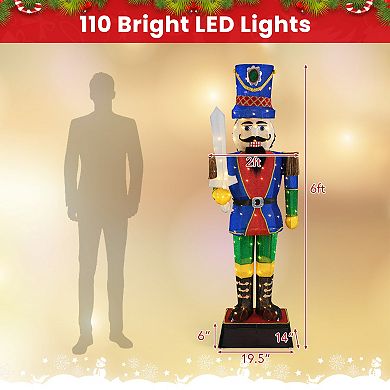 Gymax 6 FT Lighted Nutcracker w/ Sword Life-Size Soldier Christmas Decoration