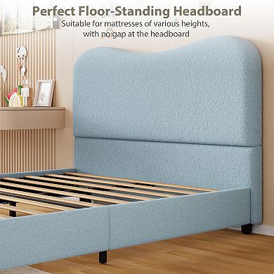 Velvet Upholstered Bed Frame, Low Profile Platform with Headboard, Noise Free & Easy Assembly