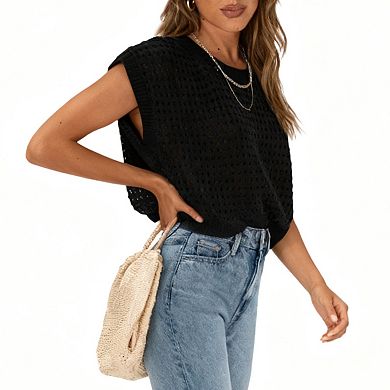 Women's Sleeveless Knit Pullover Round Neck Loose Fit Fashion Sweater Vest