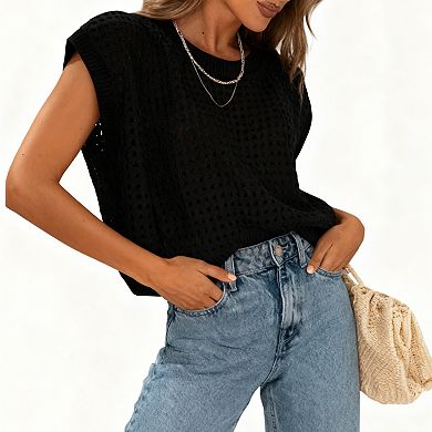 Women's Sleeveless Knit Pullover Round Neck Loose Fit Fashion Sweater Vest