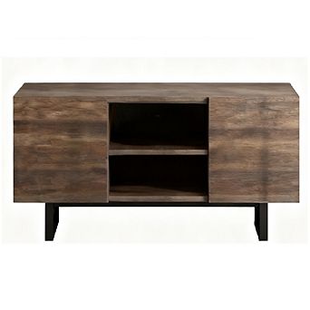 Modern Entertainment Center with 2 Drawers & Open Shelves, Metal Legs Media Console