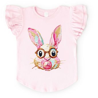 Bunny Face Textured Paint - Flutter Sleeve Graphic T-Shirt