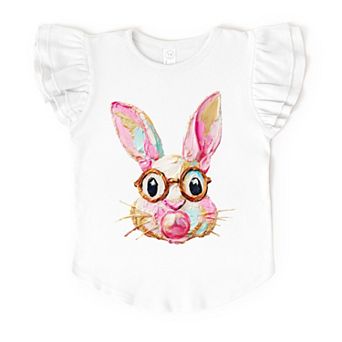 Bunny Face Textured Paint - Flutter Sleeve Graphic T-Shirt