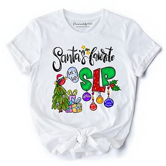 Santa’s Favorite SLP T-Shirt, Festive Christmas Tee for Speech Therapists