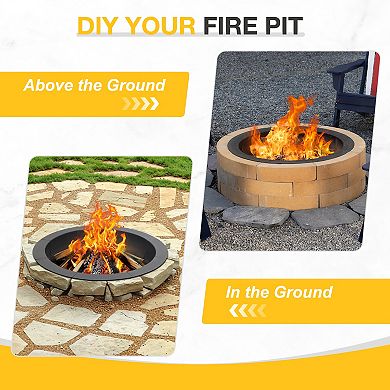 Aoodor 36 Inch Metal Fire Pit Ring :Large Portable Outdoor Firepit for Backyard, Camping, Patio