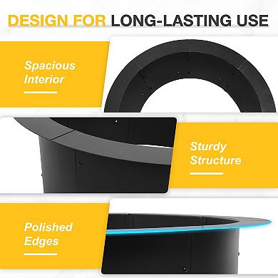 Aoodor 36 Inch Metal Fire Pit Ring :Large Portable Outdoor Firepit for Backyard, Camping, Patio