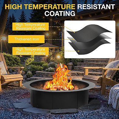 Aoodor 36 Inch Metal Fire Pit Ring :Large Portable Outdoor Firepit for Backyard, Camping, Patio