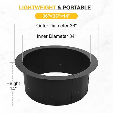Aoodor 36 Inch Metal Fire Pit Ring :Large Portable Outdoor Firepit for Backyard, Camping, Patio